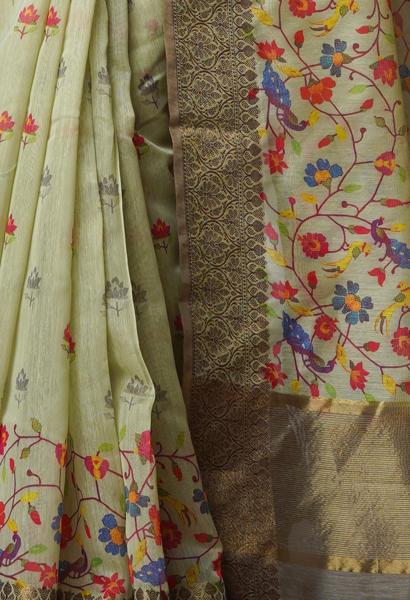 Moss Green  Chanderi  Silk Saree-UNM70192
