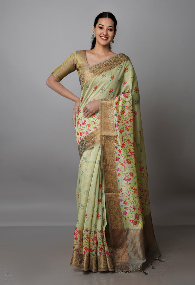 Moss Green  Chanderi  Silk Saree-UNM70193