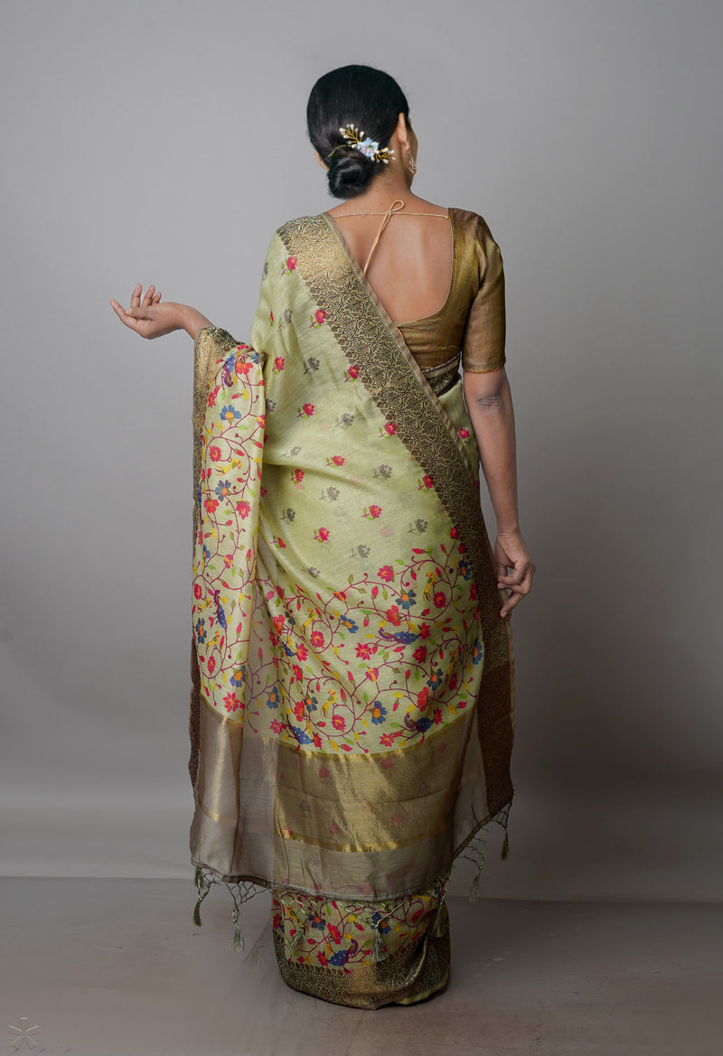 Moss Green  Chanderi  Silk Saree-UNM70193