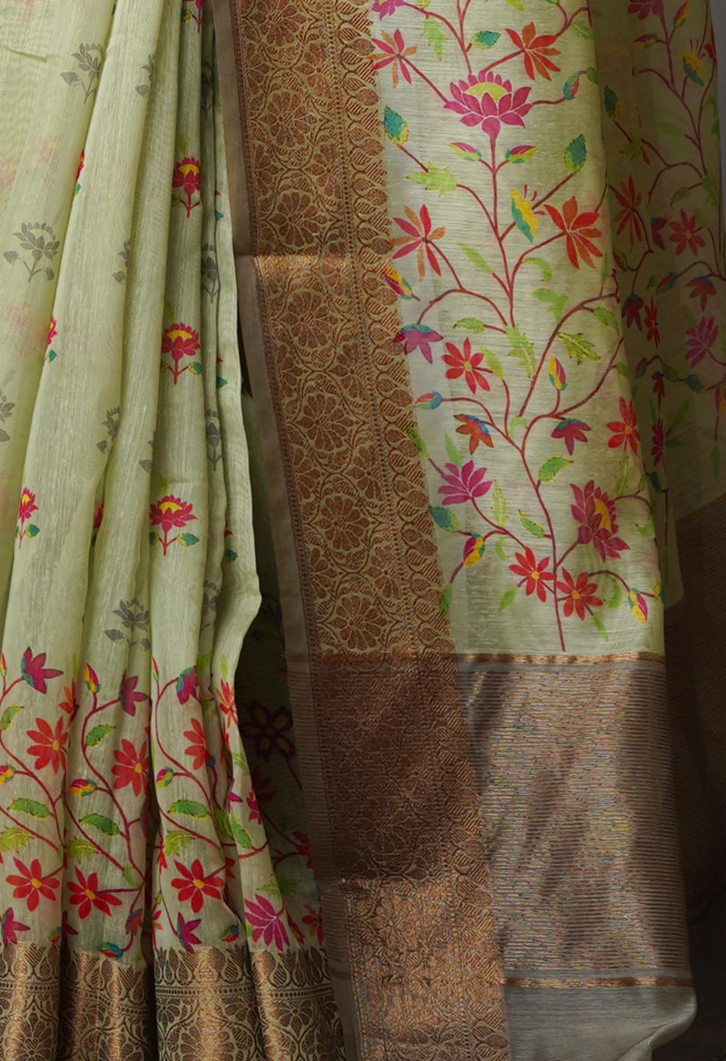 Moss Green  Chanderi  Silk Saree-UNM70193