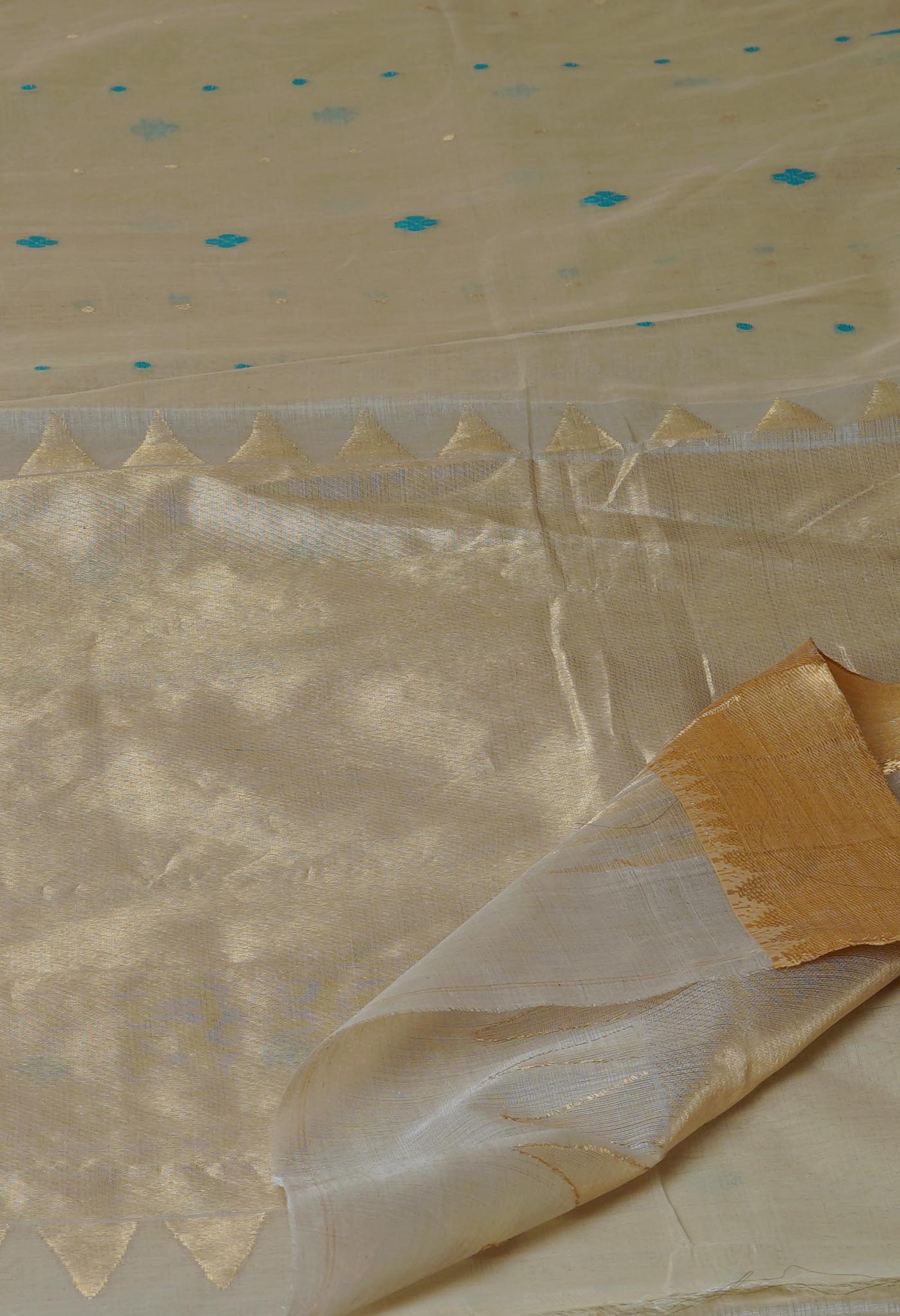 Beige Pure Handloom Tussar Jamdhani Bengal Cotton Saree-UNM70198