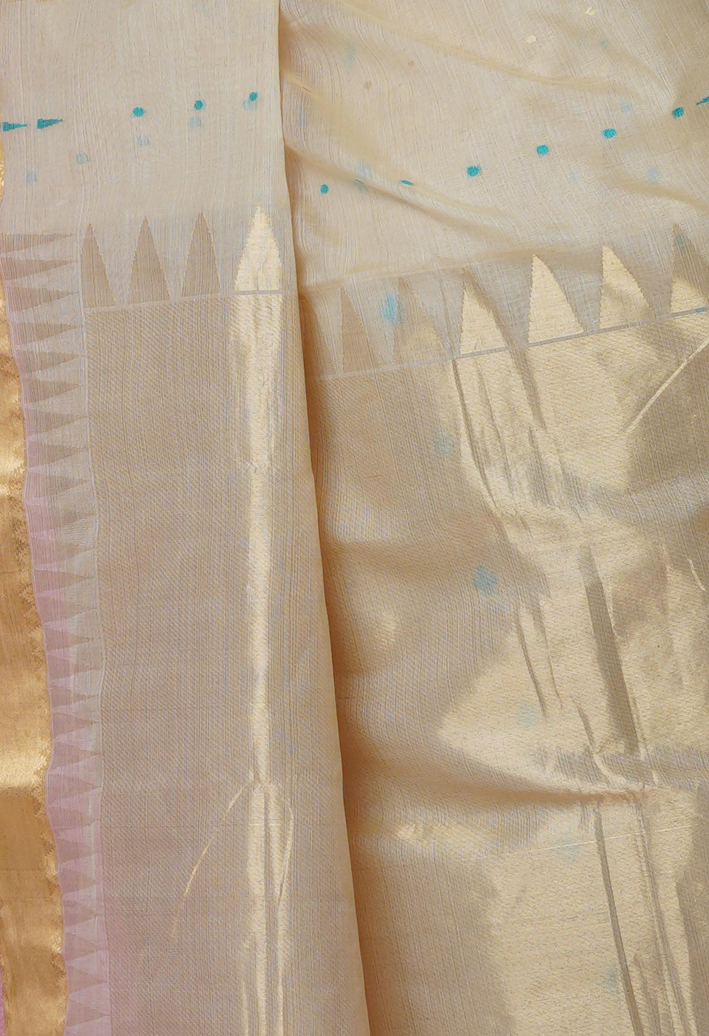 Beige Pure Handloom Tussar Jamdhani Bengal Cotton Saree-UNM70198