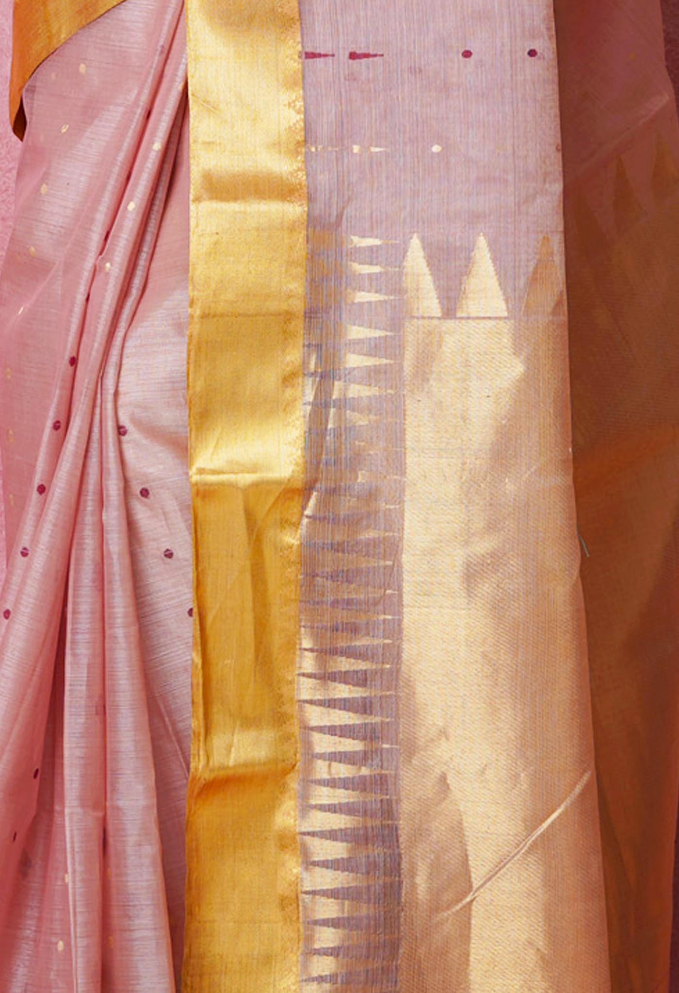 Peach Pink Pure Handloom Tussar Jamdhani Bengal Cotton Saree-UNM70199