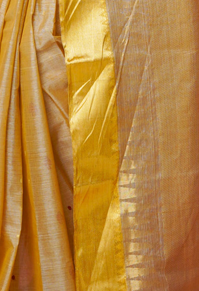 Cream Pure Handloom Tussar Jamdhani Bengal Cotton Saree-UNM70200