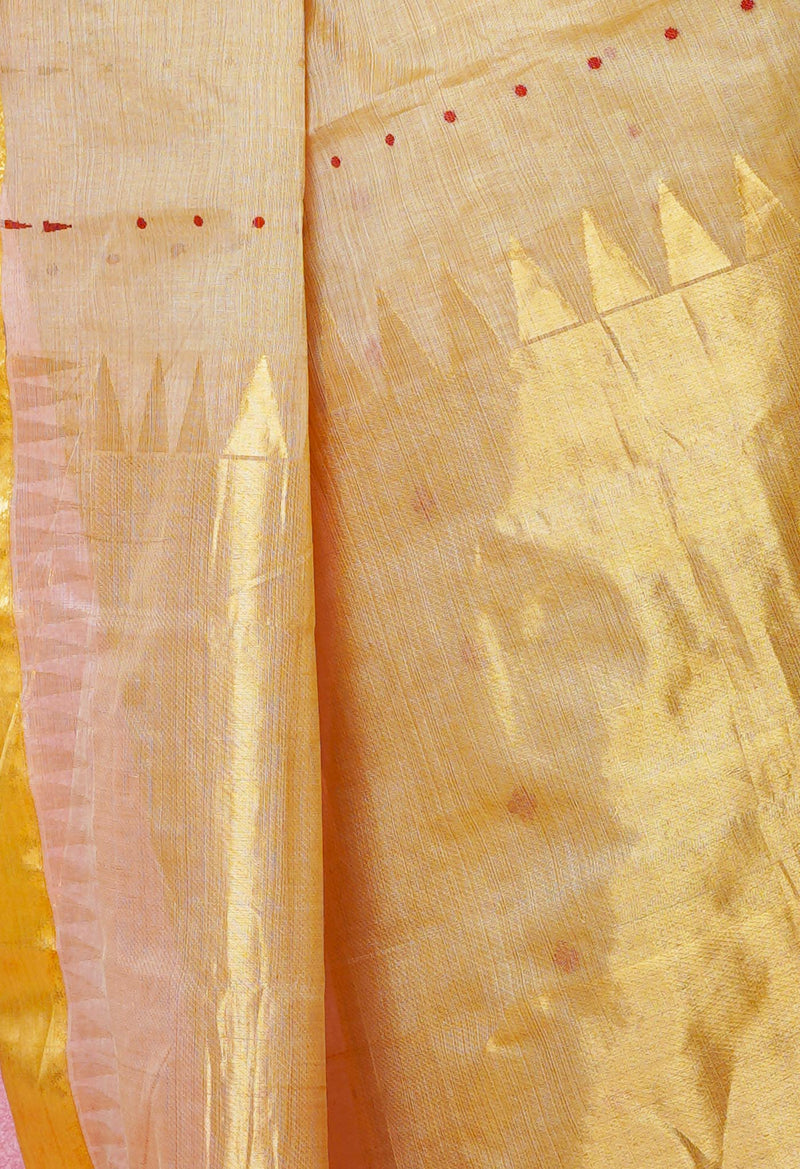 Cream Pure Handloom Tussar Jamdhani Bengal Cotton Saree-UNM70200
