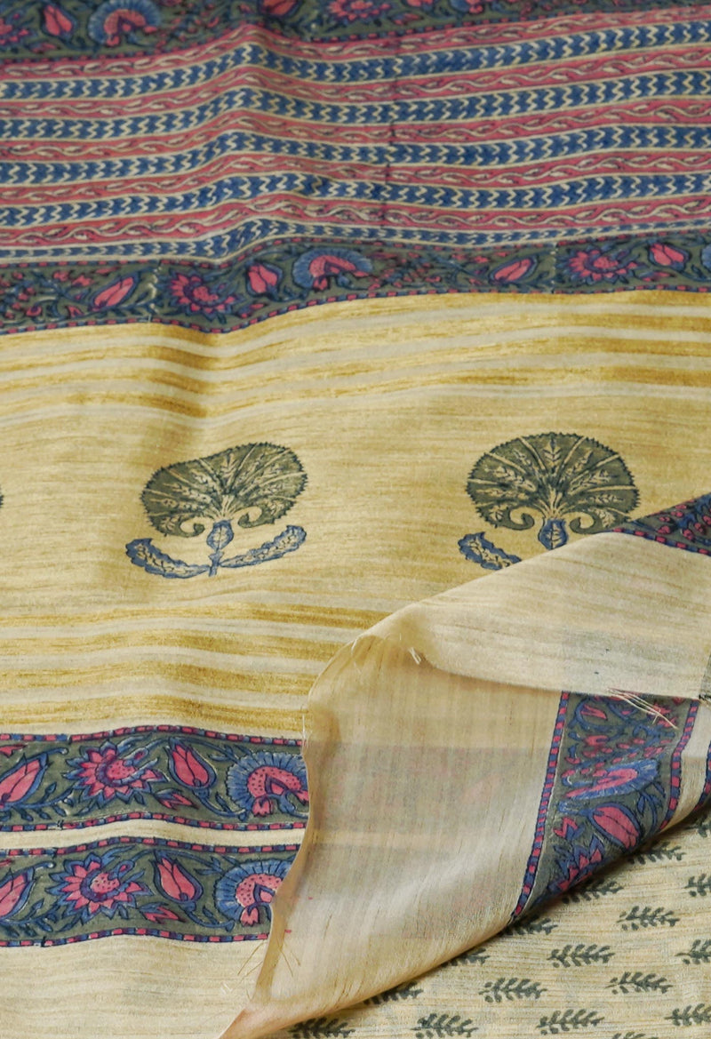 Cream Pure Handloom Bengal Tussar  Silk Saree-UNM70202