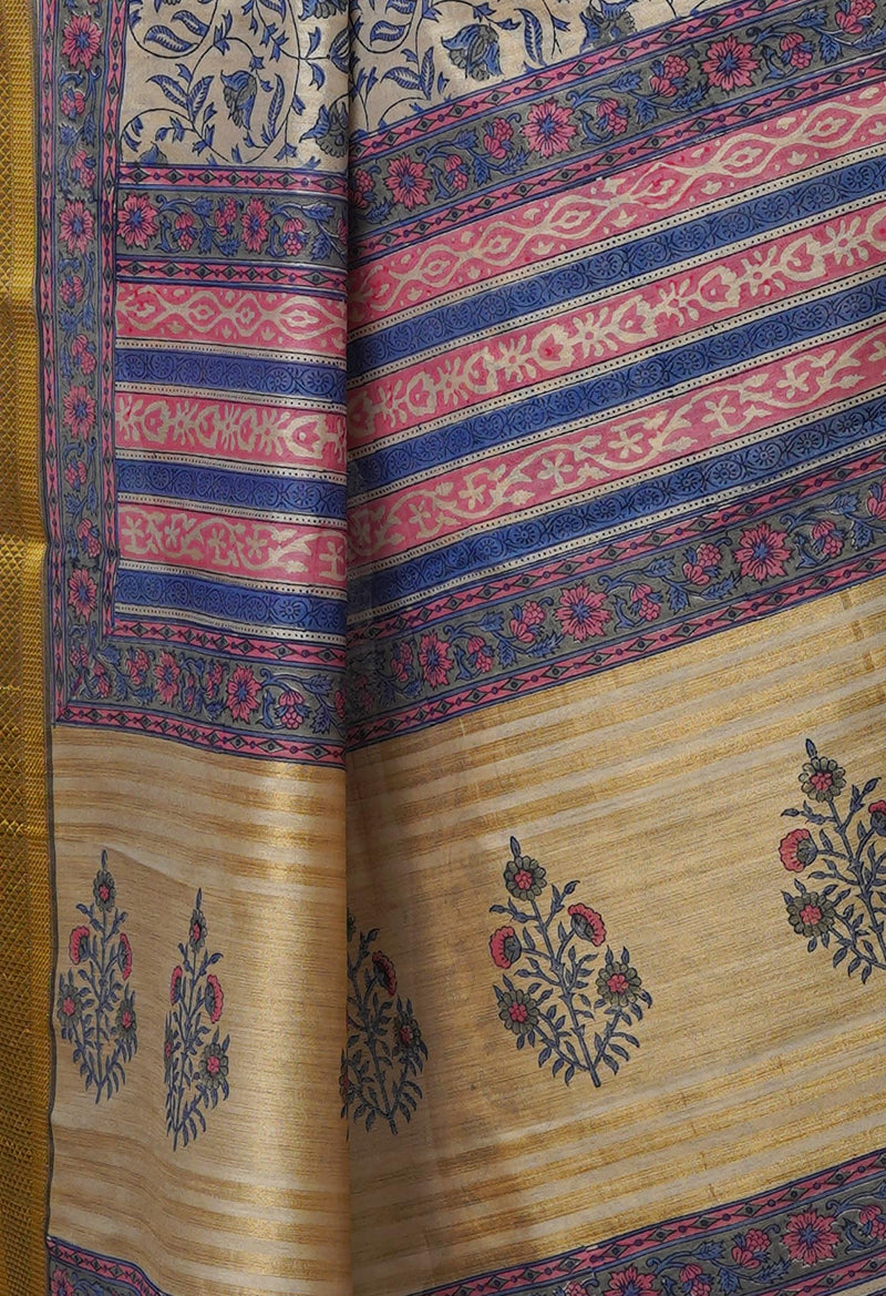 Cream Pure Handloom Bengal Tussar  Silk Saree-UNM70205