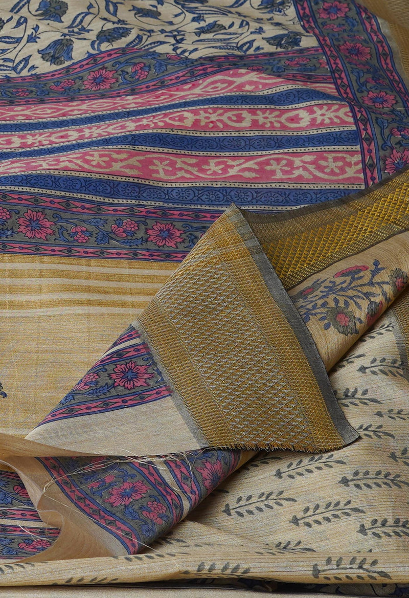 Cream Pure Handloom Bengal Tussar  Silk Saree-UNM70205