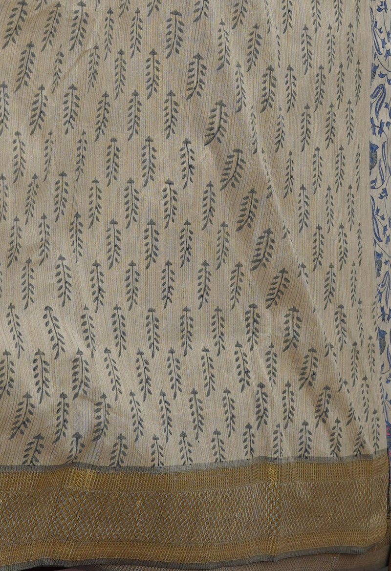 Cream Pure Handloom Bengal Tussar  Silk Saree-UNM70205