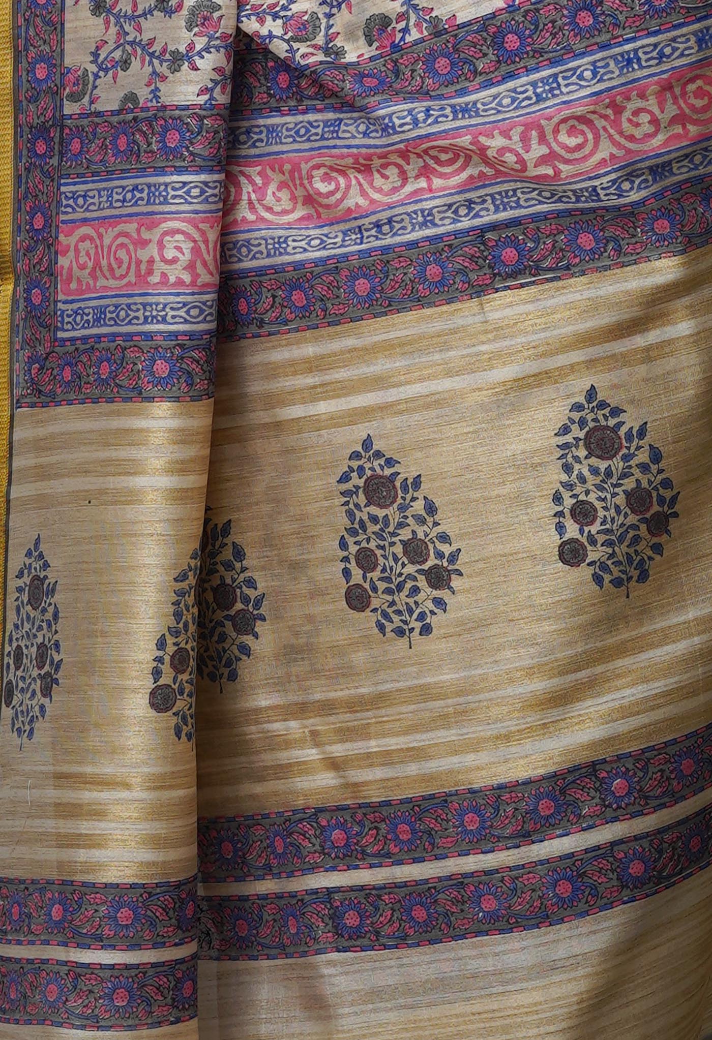 Cream Pure Handloom Bengal Tussar  Silk Saree-UNM70210