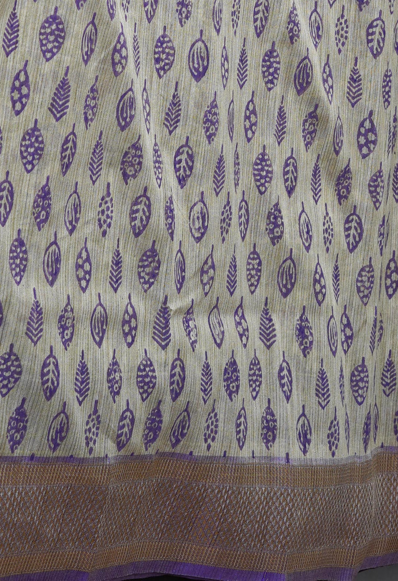 Cream Pure Handloom Bengal Tussar  Silk Saree-UNM70211