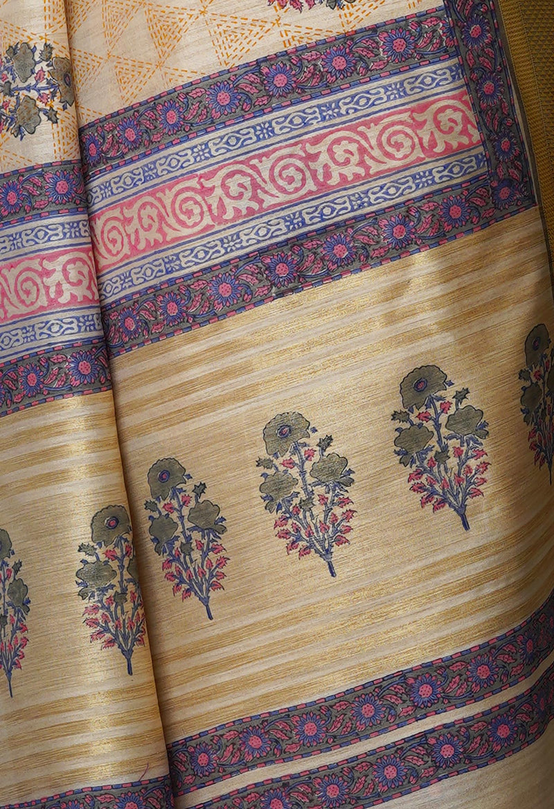 Cream Pure Handloom Bengal Tussar  Silk Saree-UNM70212