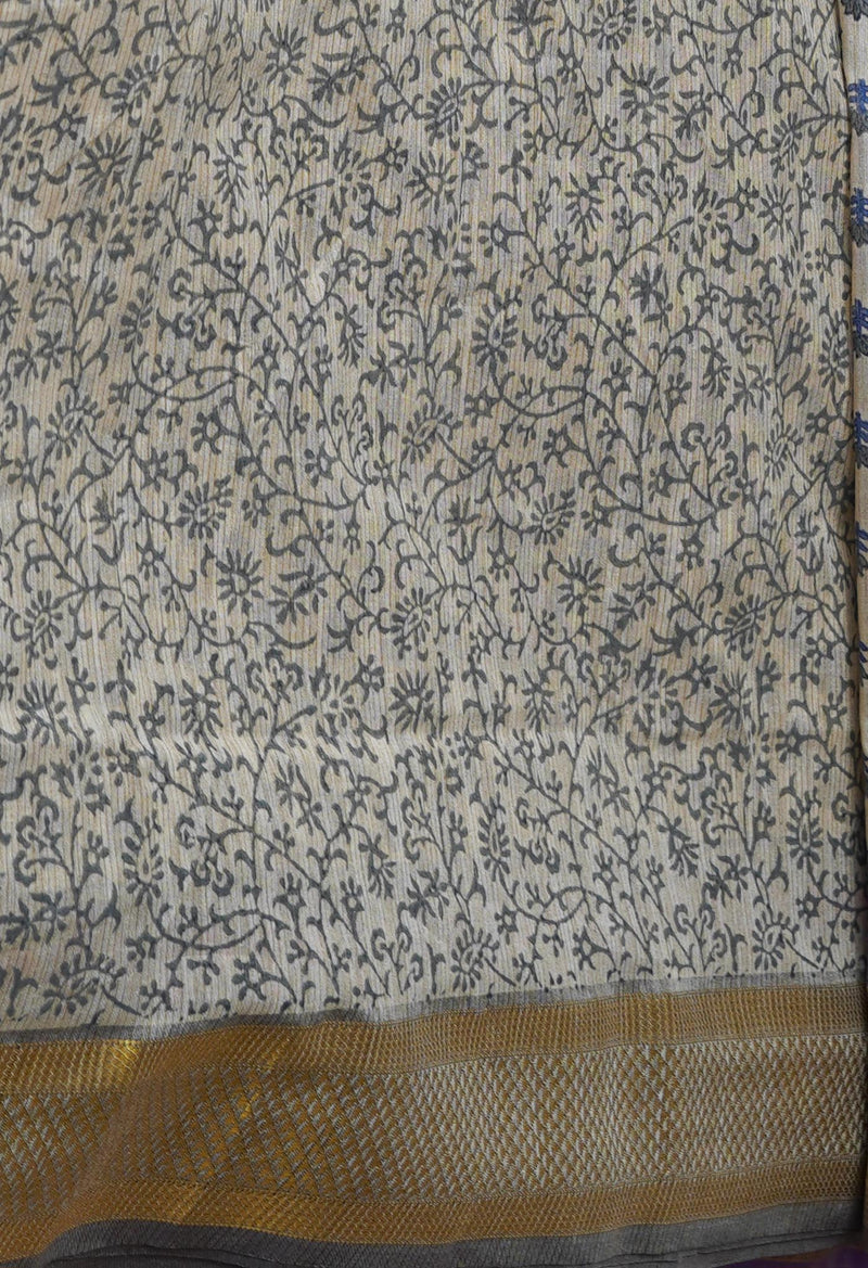 Cream Pure Handloom Bengal Tussar  Silk Saree-UNM70216