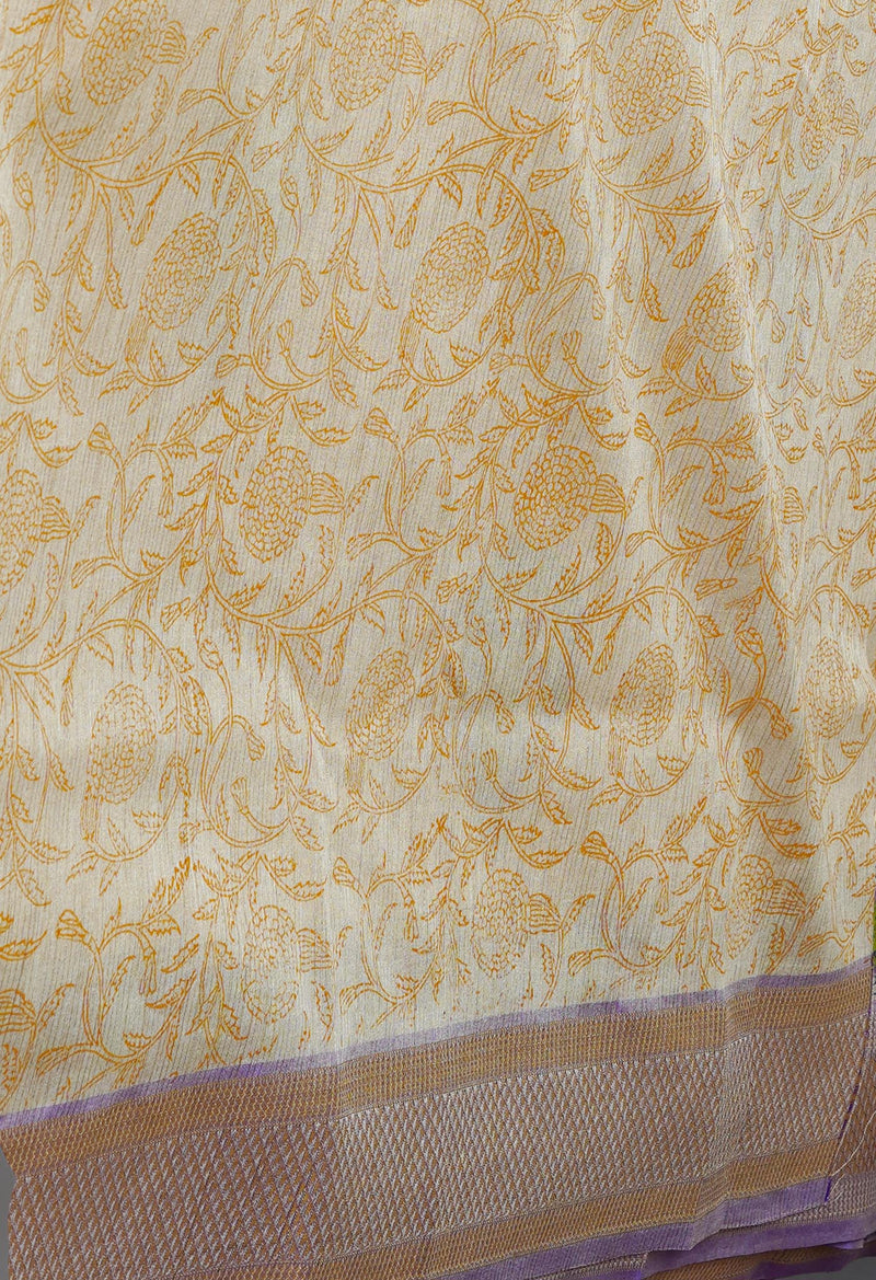 Cream Pure Handloom Bengal Tussar  Silk Saree-UNM70217