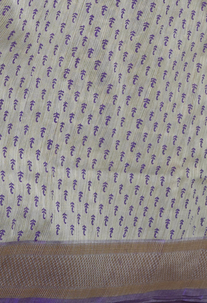 Cream Pure Handloom Bengal Tussar  Silk Saree-UNM70218