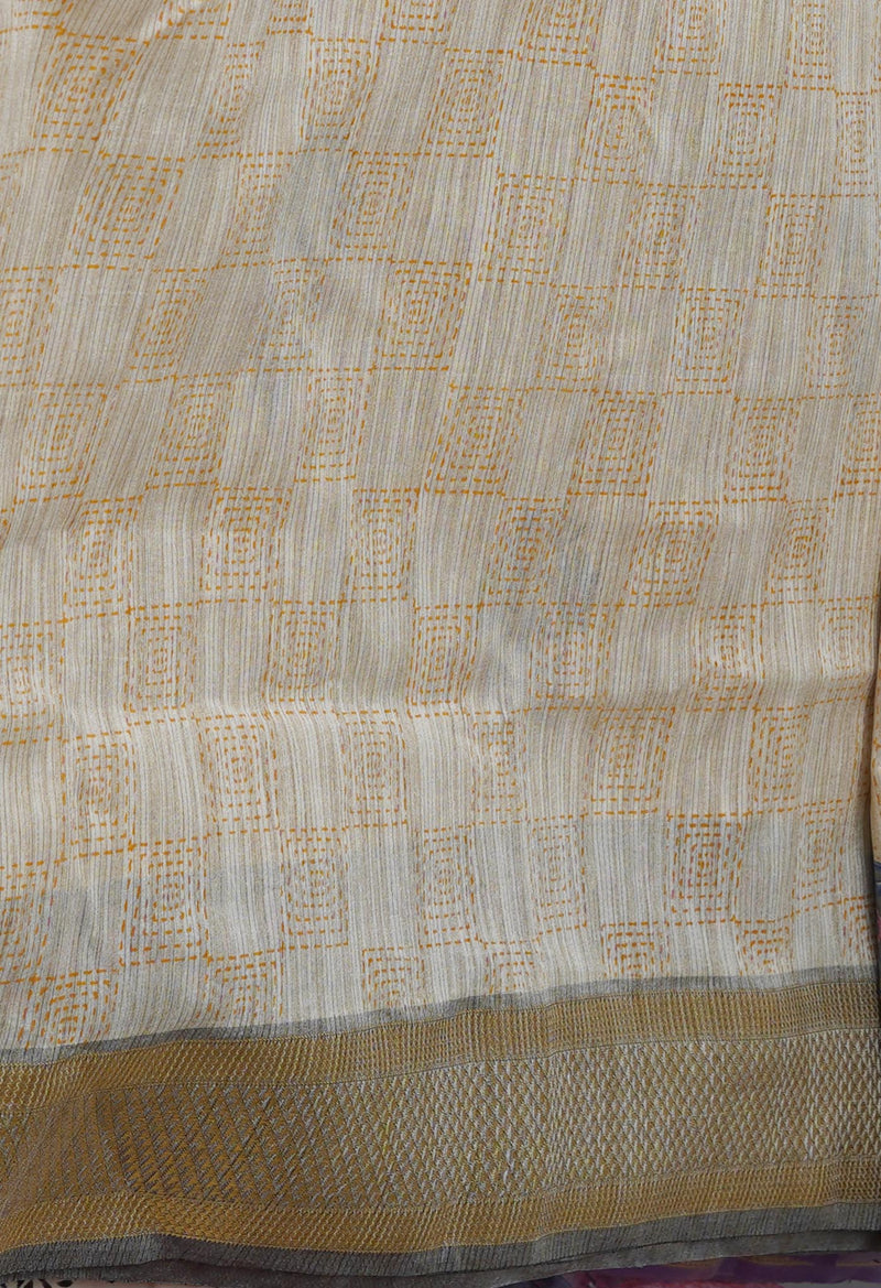 Cream Pure Handloom Bengal Tussar  Silk Saree-UNM70219