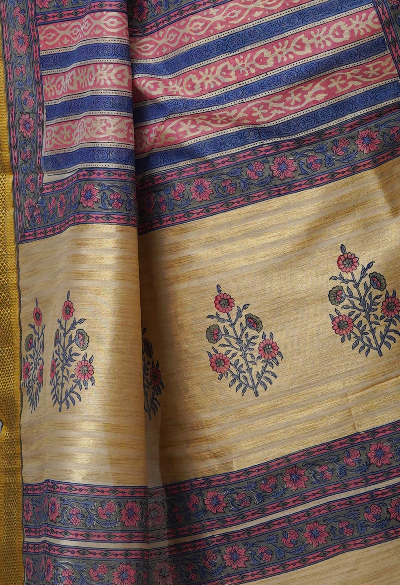 Cream Pure Handloom Bengal Tussar Silk Saree