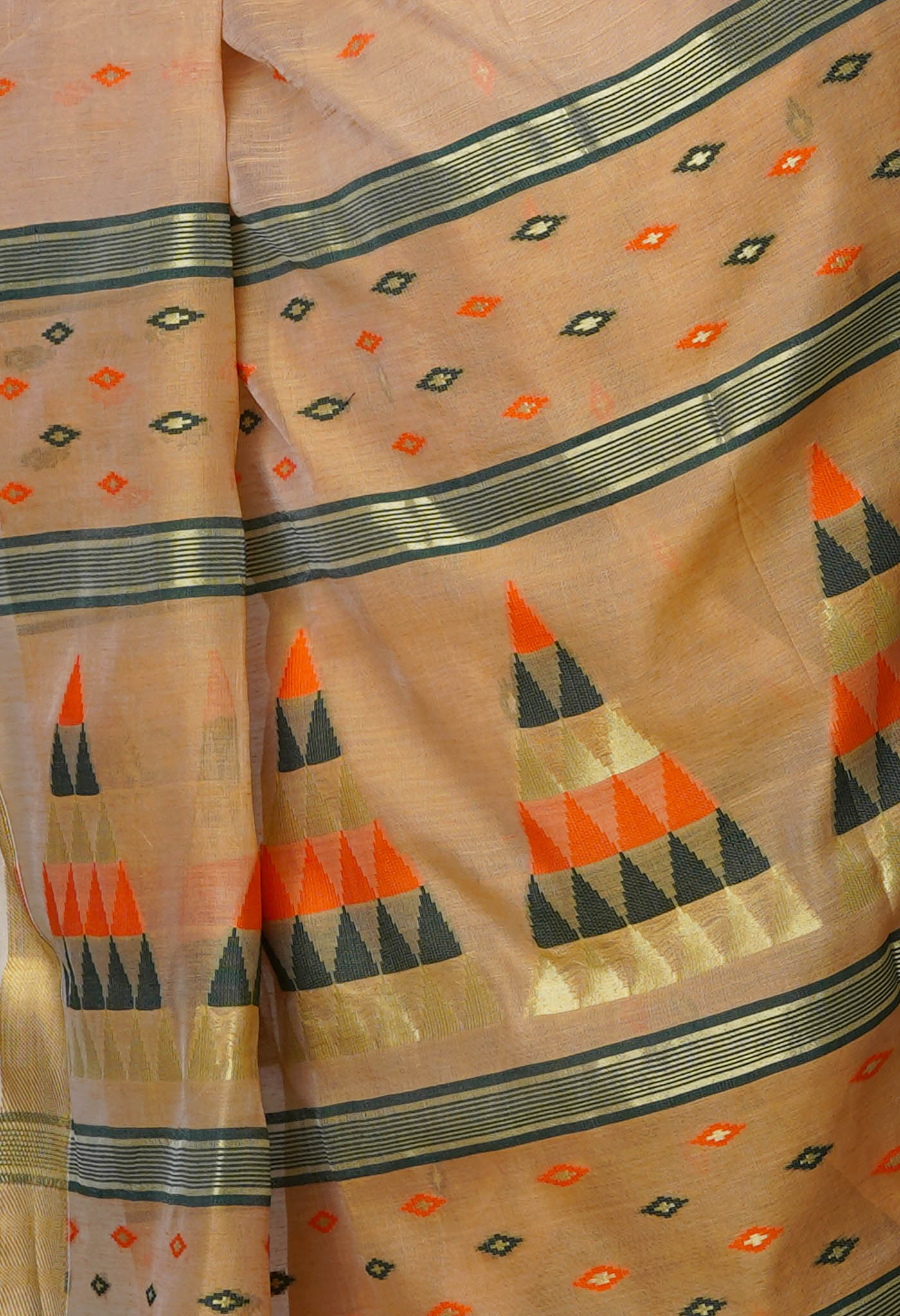 Peach Orange Pure Handloom Dhakai Jamdhani Cotton Silk Saree-UNM70226