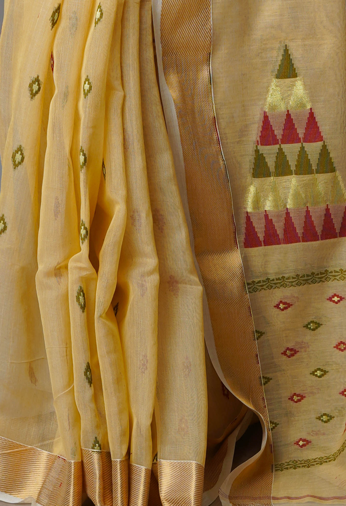 Beige Pure Handloom Dhakai Jamdhani Cotton Silk Saree-UNM70227