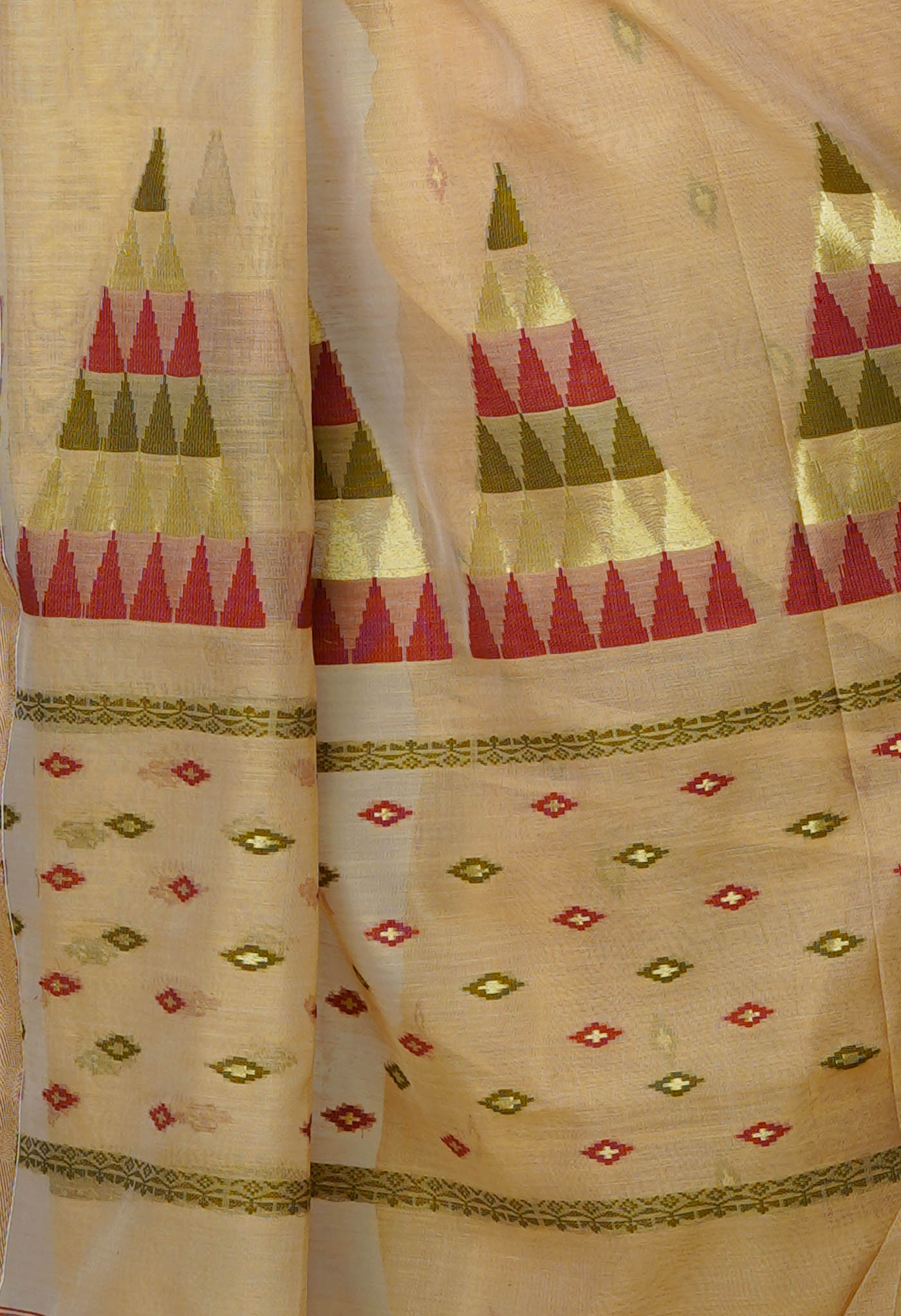 Beige Pure Handloom Dhakai Jamdhani Cotton Silk Saree-UNM70227