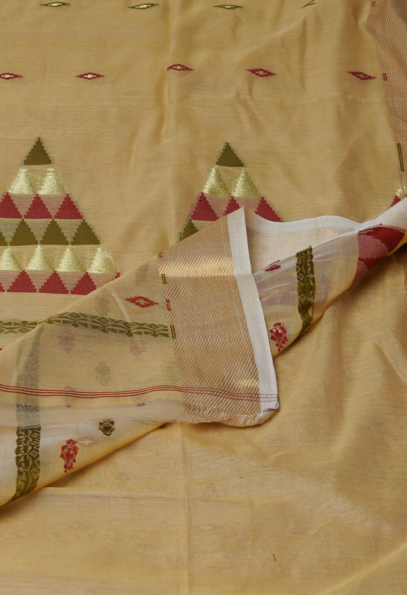 Beige Pure Handloom Dhakai Jamdhani Cotton Silk Saree-UNM70227