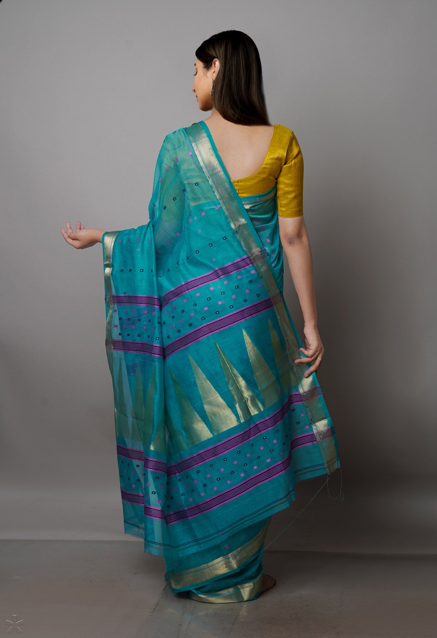 Sky Blue Pure Handloom Dhakai Jamdhani Cotton Silk Saree-UNM70229