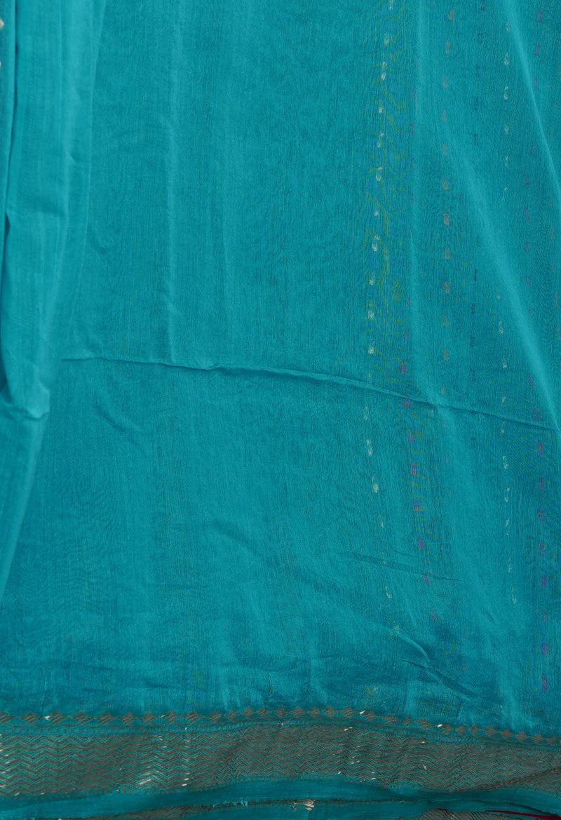 Sea Green Pure Handloom Dhakai Jamdhani Cotton Silk Saree-UNM70231