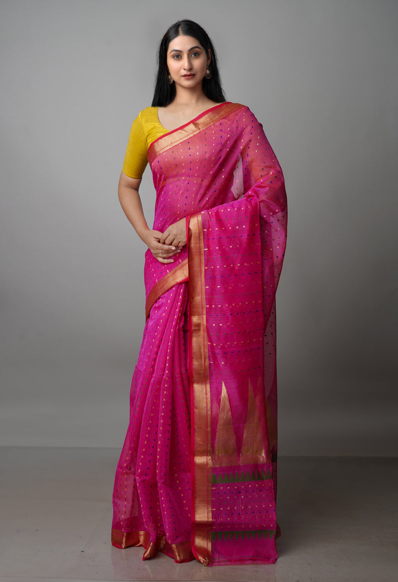 Pink Pure Handloom Dhakai Jamdhani Cotton Silk Saree-UNM70232