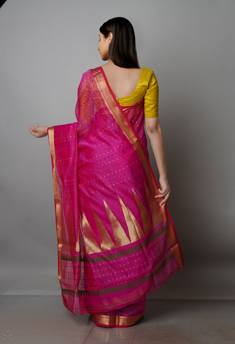 Pink Pure Handloom Dhakai Jamdhani Cotton Silk Saree-UNM70232