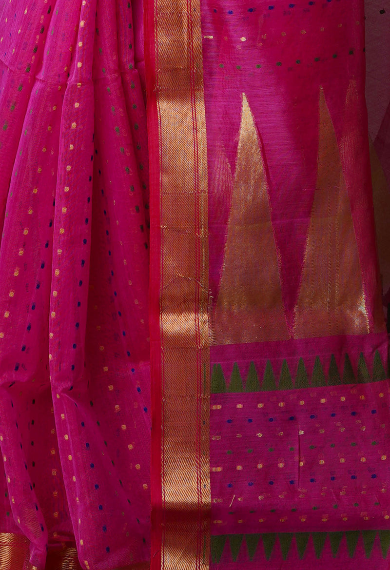 Pink Pure Handloom Dhakai Jamdhani Cotton Silk Saree-UNM70232