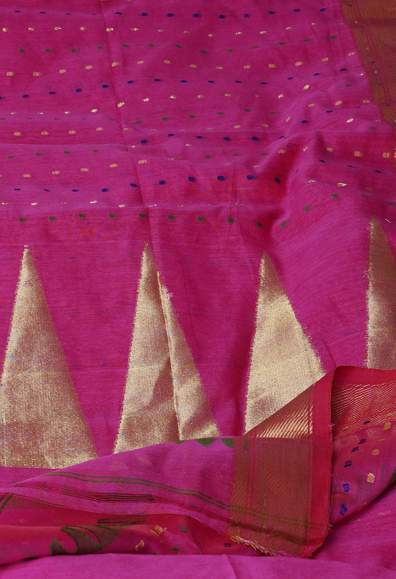 Pink Pure Handloom Dhakai Jamdhani Cotton Silk Saree-UNM70232