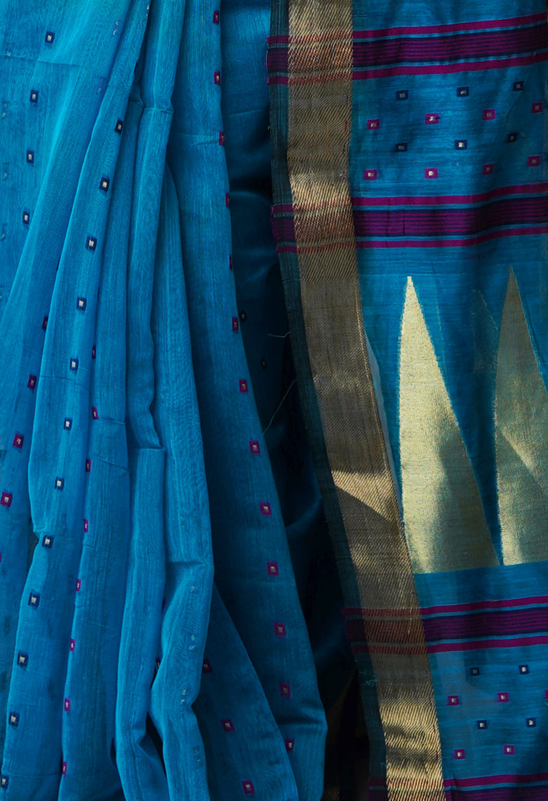 Sky Blue Pure Handloom Dhakai Jamdhani Cotton Silk Saree-UNM70235