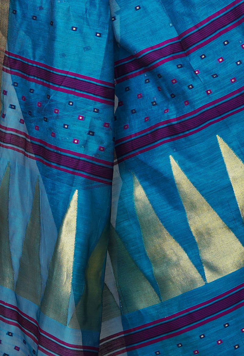 Sky Blue Pure Handloom Dhakai Jamdhani Cotton Silk Saree-UNM70235