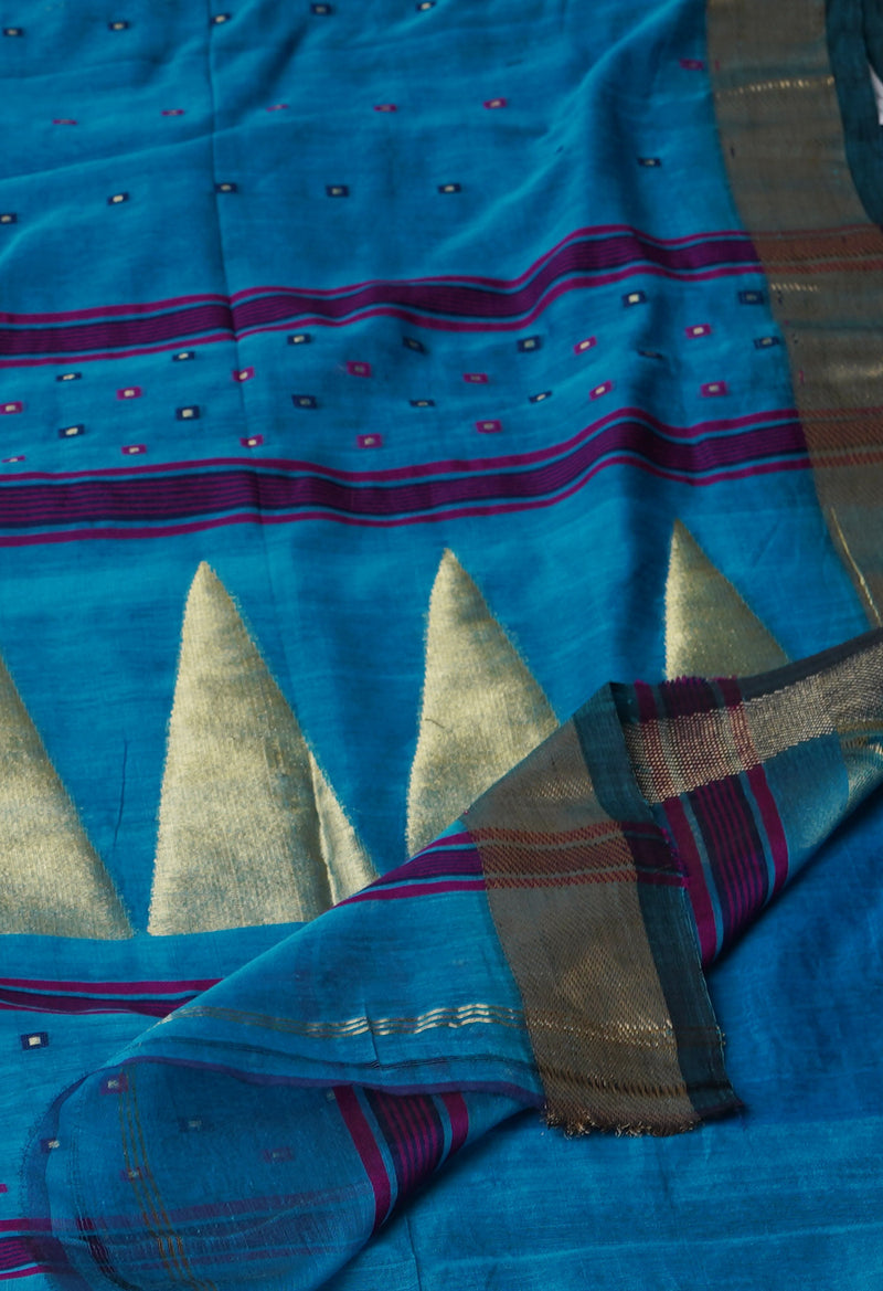 Sky Blue Pure Handloom Dhakai Jamdhani Cotton Silk Saree-UNM70235