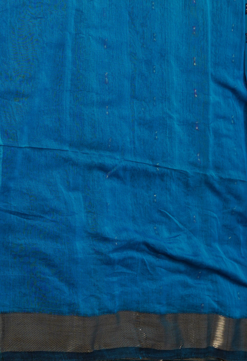 Sky Blue Pure Handloom Dhakai Jamdhani Cotton Silk Saree-UNM70235