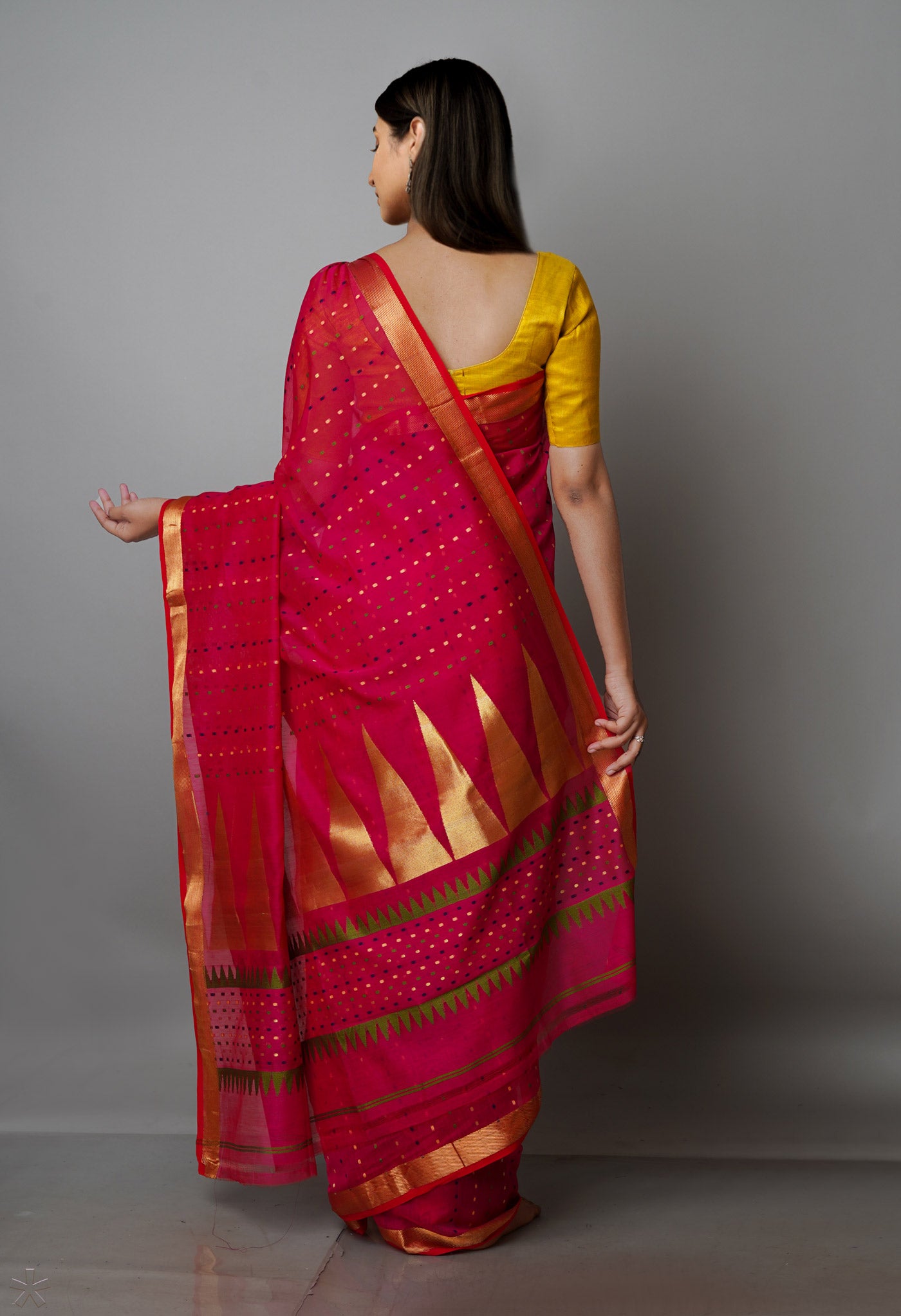 Red Pure Handloom Dhakai Jamdhani Cotton Silk Saree-UNM70237