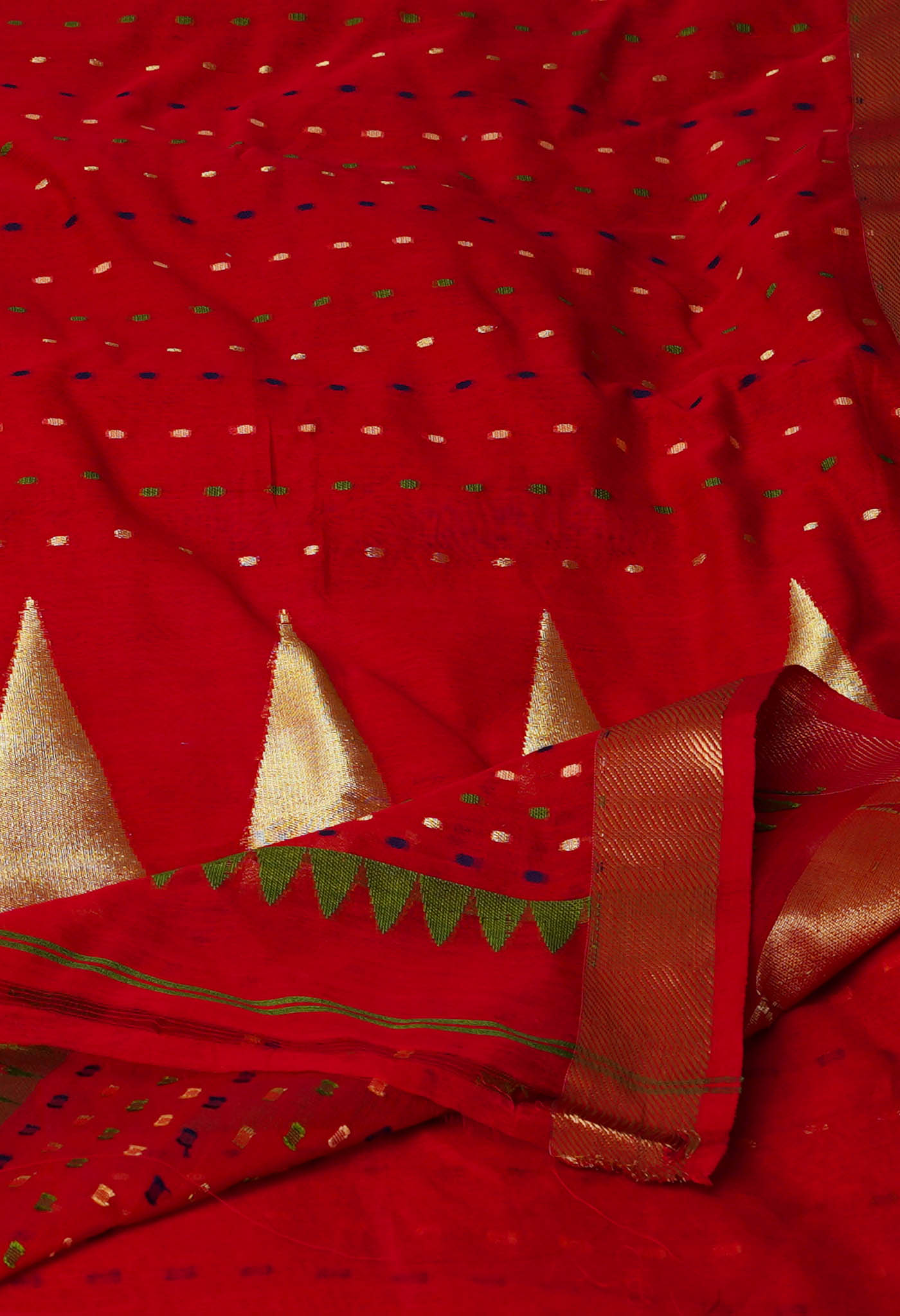 Red Pure Handloom Dhakai Jamdhani Cotton Silk Saree-UNM70237