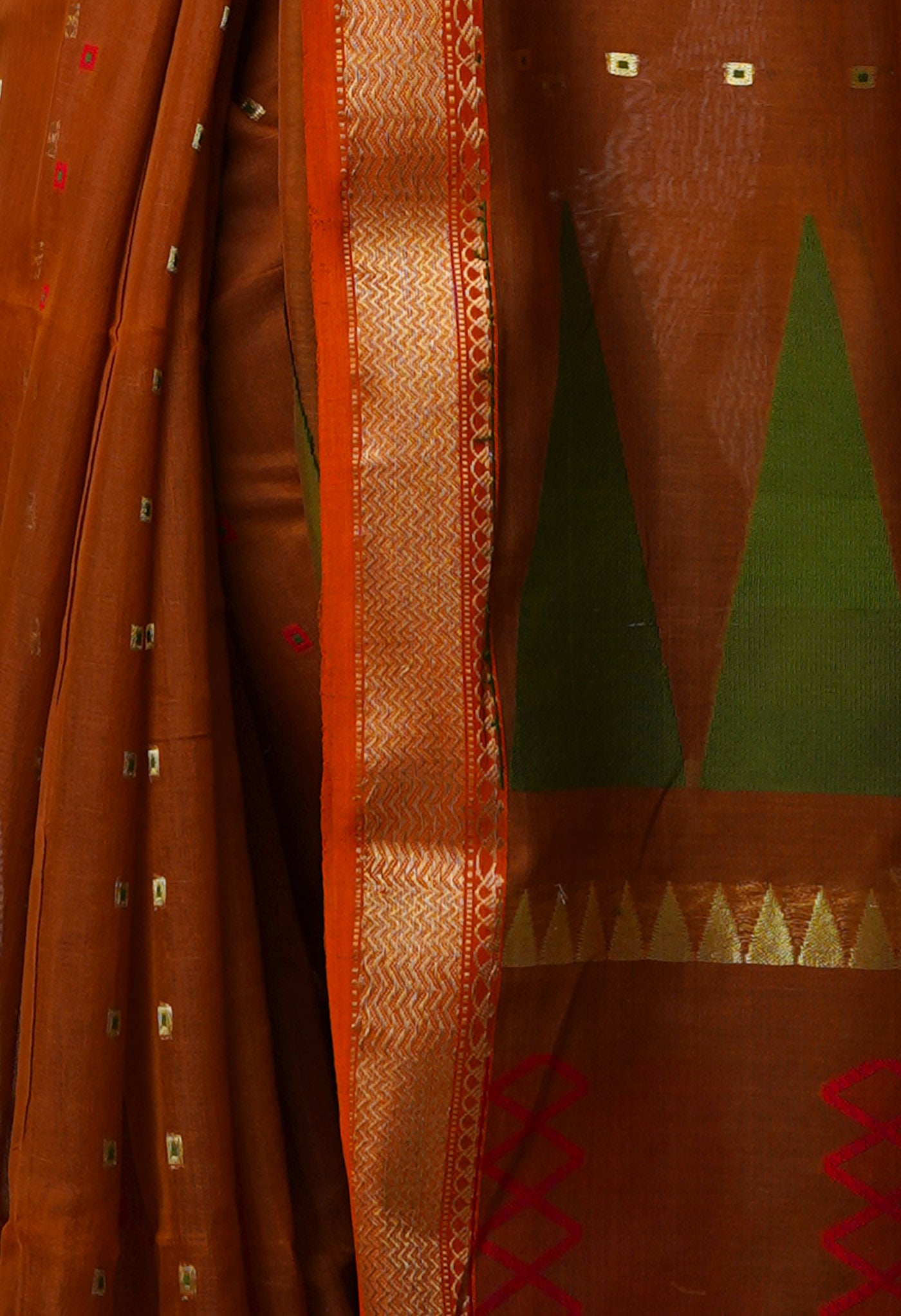 Orange Pure Handloom Dhakai Jamdhani Cotton Silk Saree