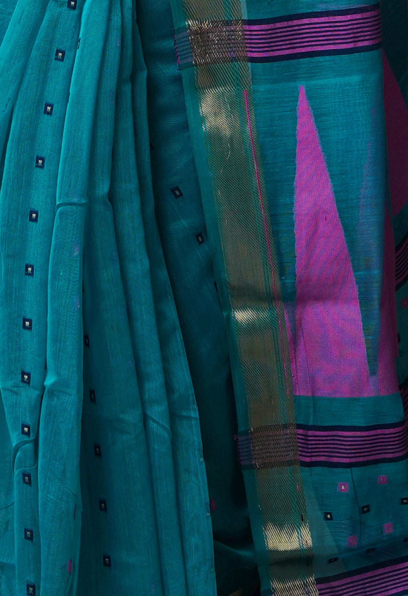 Sea Green Pure Handloom Dhakai Jamdhani Cotton Silk Saree-UNM70239