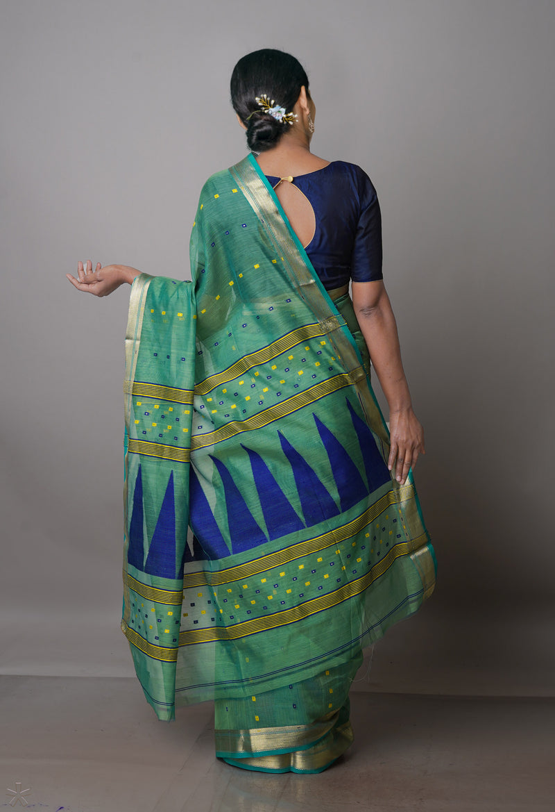 Light Green Pure Handloom Dhakai Jamdhani Cotton Silk Saree-UNM70240