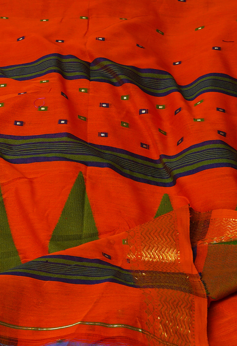 Orange Pure Handloom Dhakai Jamdhani Cotton Silk Saree-UNM70241