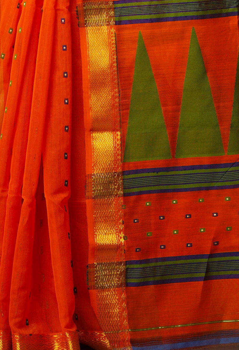 Orange Pure Handloom Dhakai Jamdhani Cotton Silk Saree-UNM70241