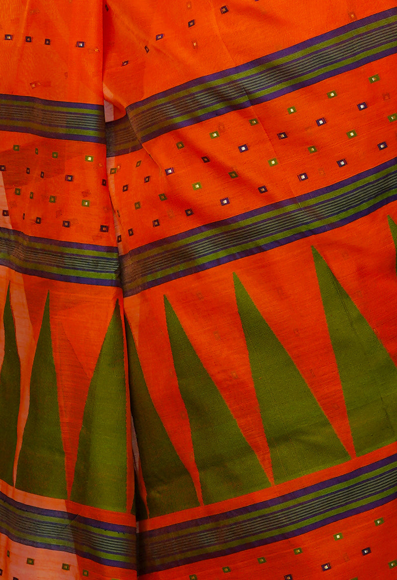 Orange Pure Handloom Dhakai Jamdhani Cotton Silk Saree-UNM70241