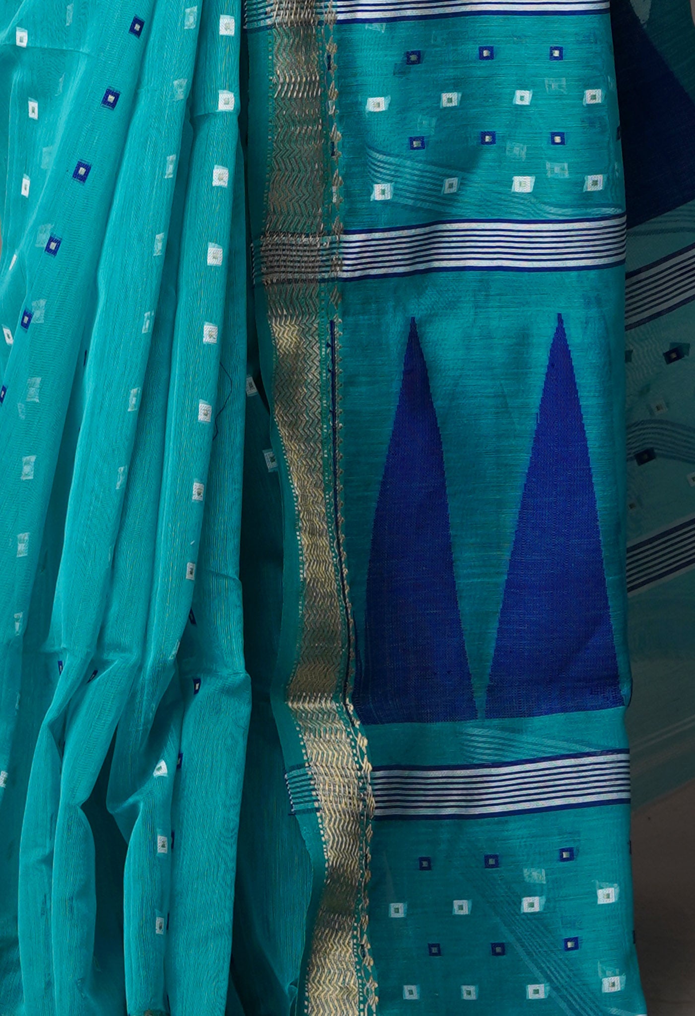 Sky Blue Pure Handloom Dhakai Jamdhani Cotton Silk Saree-UNM70242