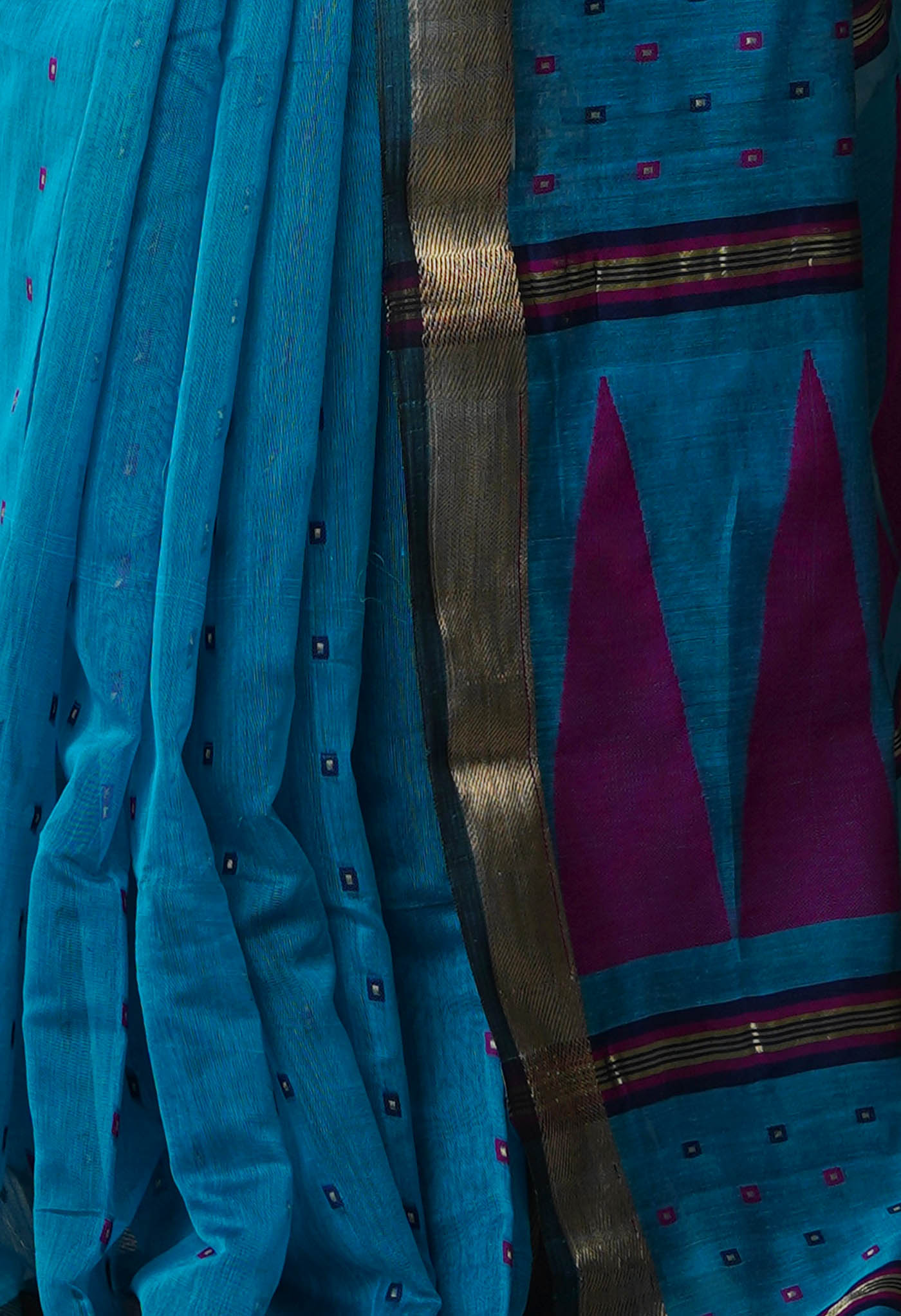 Sky Blue Pure Handloom Dhakai Jamdhani Cotton Silk Saree-UNM70244