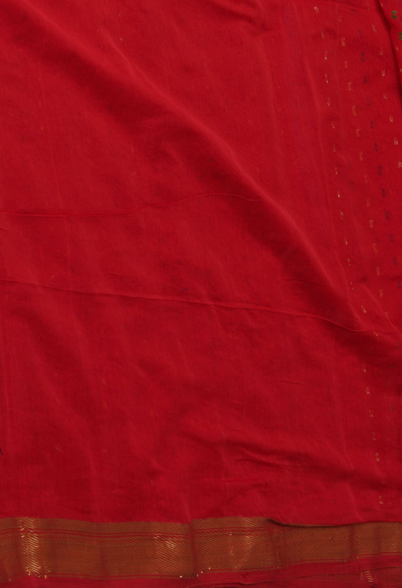 Red Pure Handloom Dhakai Jamdhani Cotton Silk Saree-UNM70246