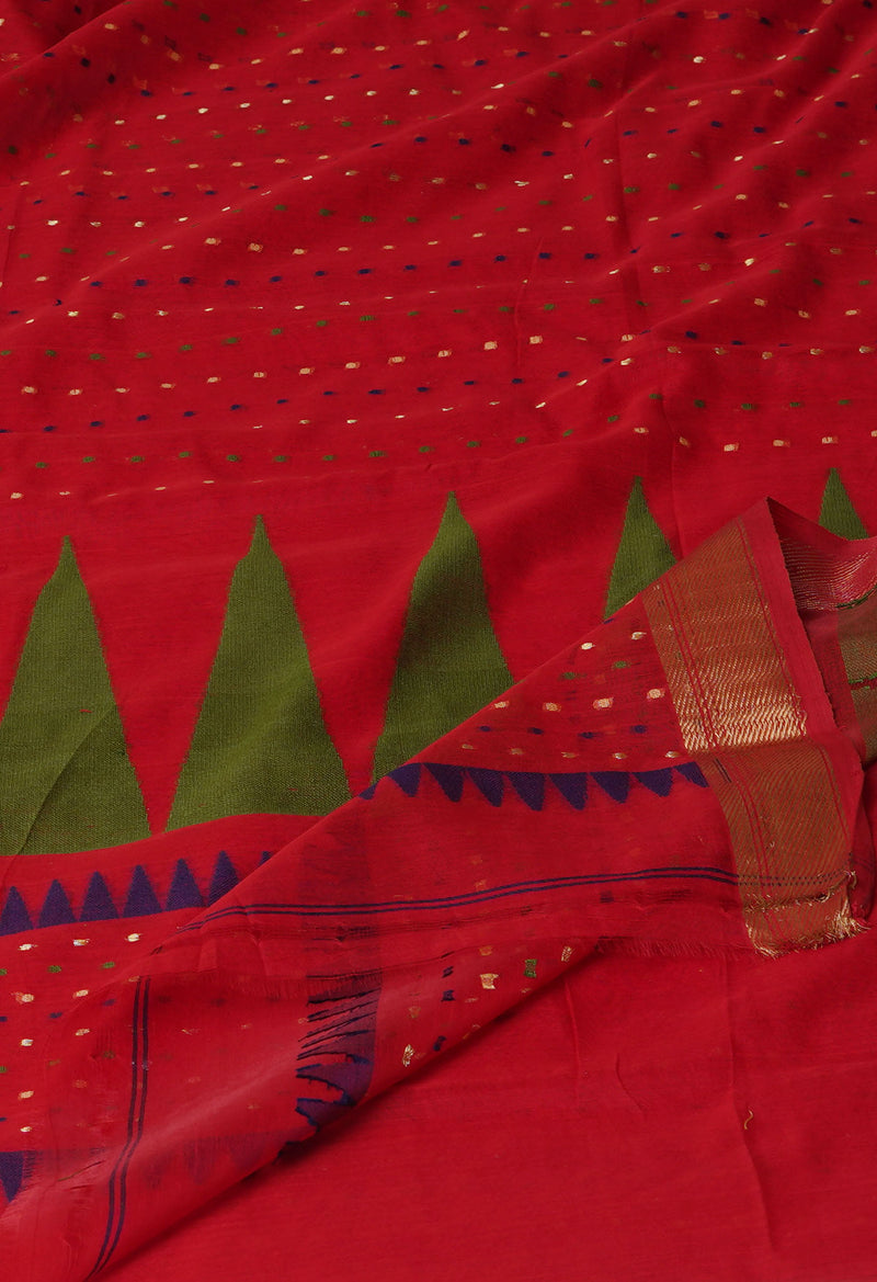 Red Pure Handloom Dhakai Jamdhani Cotton Silk Saree-UNM70246
