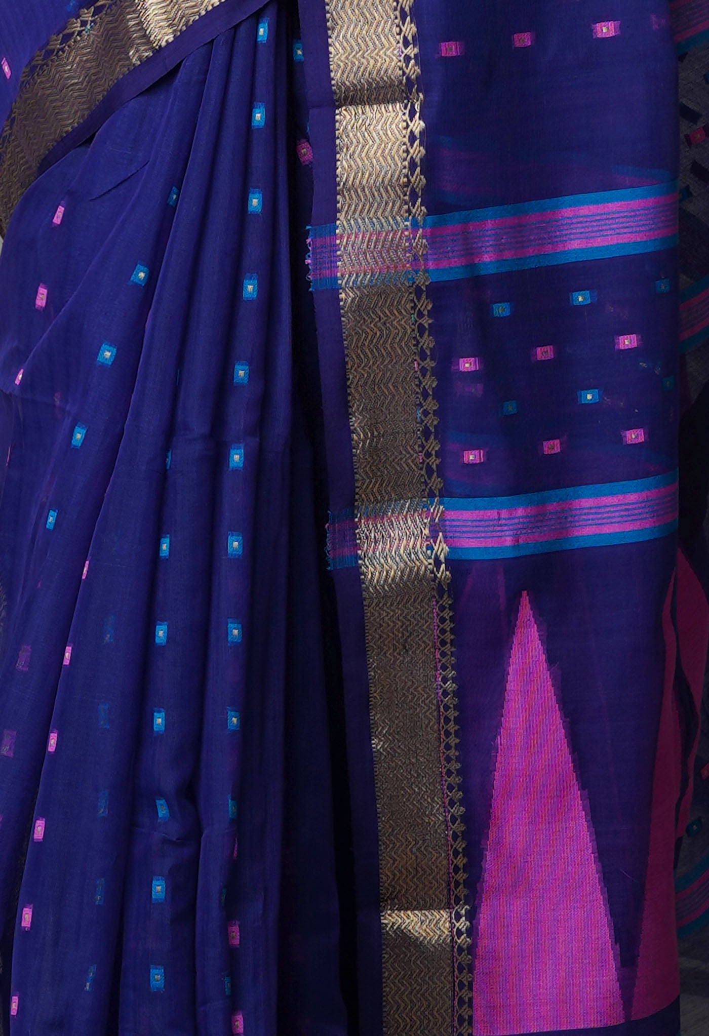 Dark Blue Pure Handloom Dhakai Jamdhani Cotton Silk Saree-UNM70247