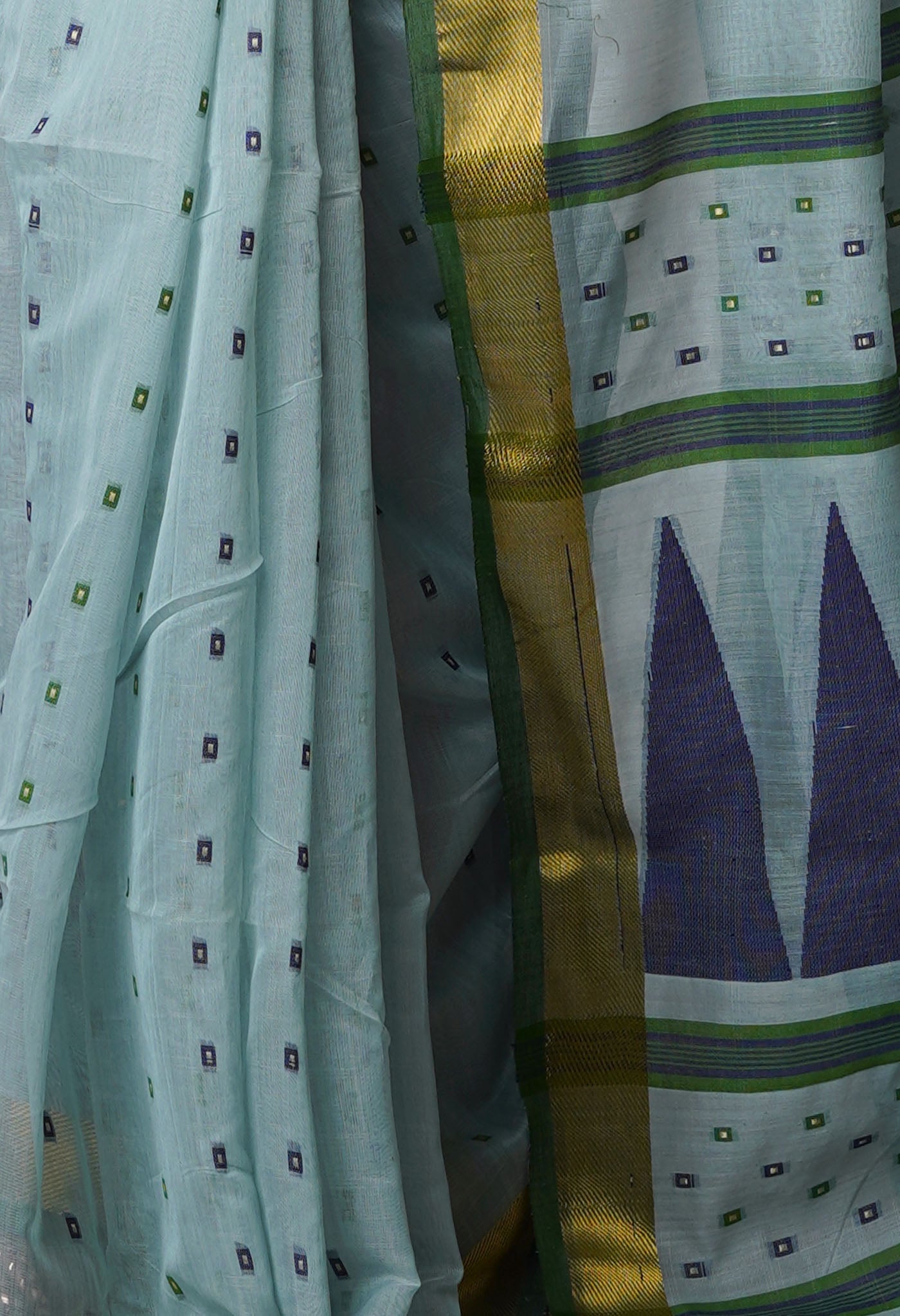 Light Blue Pure Handloom Dhakai Jamdhani Cotton Silk Saree-UNM70250