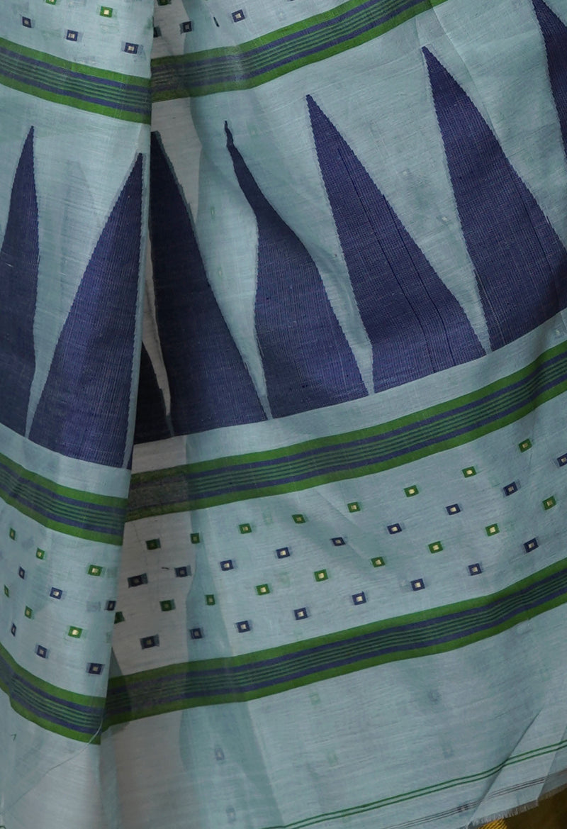 Light Blue Pure Handloom Dhakai Jamdhani Cotton Silk Saree-UNM70250